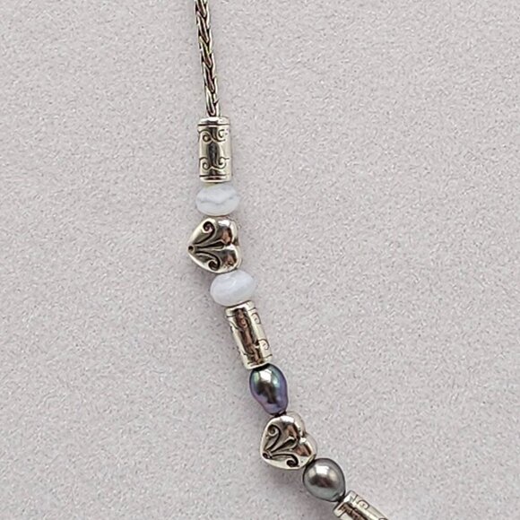 Brighton Heart Bar Pearl Blue Chalcedony Necklace 17"-18" Adjustable Chain - Picture 2 of 6